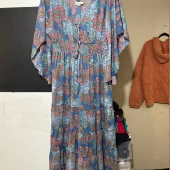 Boemo by Anthropology NWT Women Large Dress Maxi Boho Flutter Sleeve Hip… - Picture 1 of 4